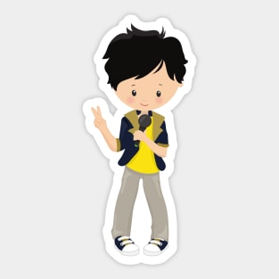 Rock Boy, Black Hair, Microphone, Band Singer Sticker